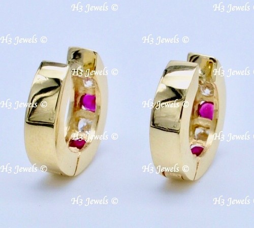 14k Yellow gold Natural Ruby & Diamond Earring July Birthstone - Picture 5 of 6