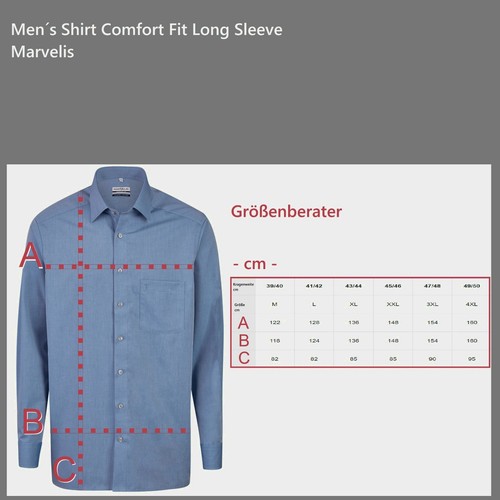 Marvelis Comfort Hemd, Herren Uni Langarmhemd Bequeme-Passform 100% BW-Bügelfrei - Bild 7 von 19