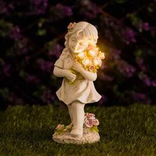 Solar LED Garden Ornament Light Up Fairy Angel Girl Statue Outdoor Stone Effect