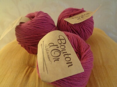 Pelotes De Laine SPIGA BOUTON D'OR - Couleur Dahlia - Coton/Maïs - Aiguilles 3,5 - Lot Neuf