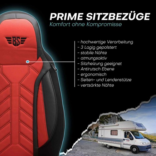 Fundas de asiento de autocaravana adecuadas para Globecruiser GlobeLiner Class C negro-rojo - Imagen 3 de 12