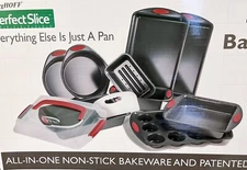 BergHOFF 11Pc Perfect Slice Non-Stick Bakeware Set Red Trim Carbon Steel Pans