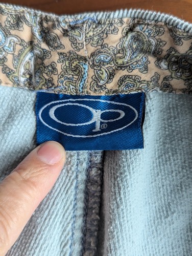 Vintage OP Ocean Pacific Corduroy Capri Pants Light Blue Size 13 Paisley Lining - Picture 3 of 8