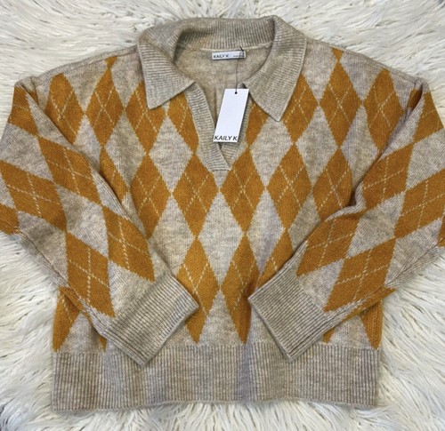 Neu zugeschnittener Argyle-Pullover für Damen Größe L - Bild 4 von 4