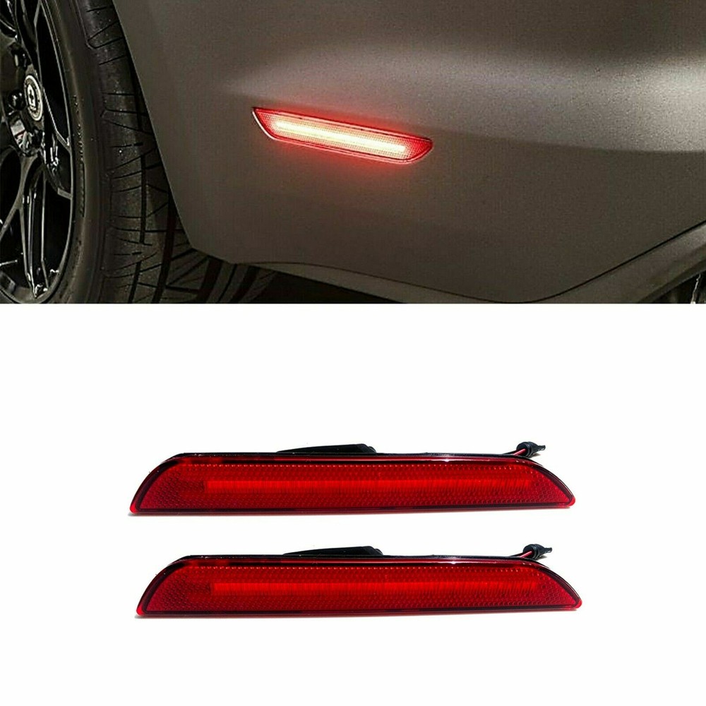 2x Red Lens Reflector Rear Bumper LED Side Marker Light For 2015-2020 Ford Mustang