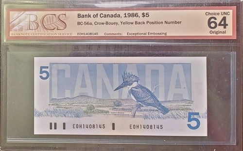 1986 BC56a CROW/BOUEY #EOH1408145 BCS UNC 64 ORIGINAL YELLOW BPN - Bild 1 von 2