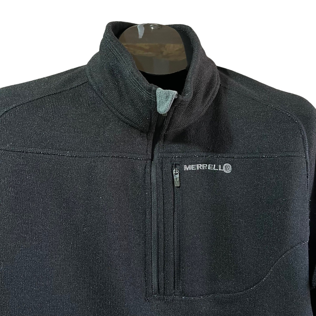 Merrell Fleece Sweater Pullover Mens L Black Quarter Zip Knit