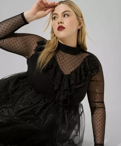 Torrid schwarzes Midikleid mit Stufen und Stehkragen 3x - Bild 2 von 8