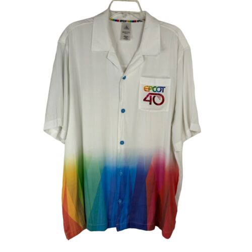 Disney Epcot 40th Anniversary Button Down Shirt Multicolor Short Sleeve XL EUC - Afbeelding 1 van 9