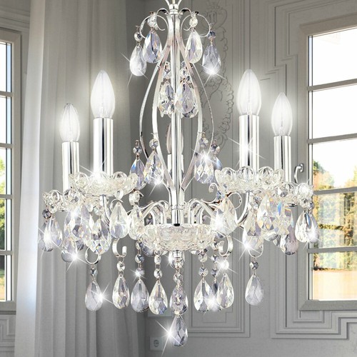 Chrom Decken Kronleuchter Kristall Behang Wohn Ess Zimmer Pendel Lampe Lüster - Bild 5 von 8