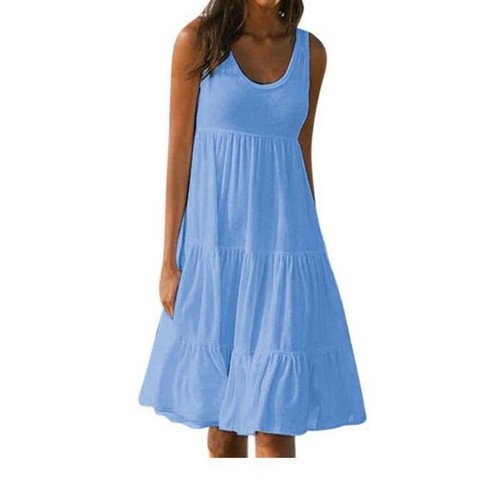 Womens Summer Holiday Beach Ruffle Strappy Dress Ladies Casual Pullover Sundress - Picture 13 of 15