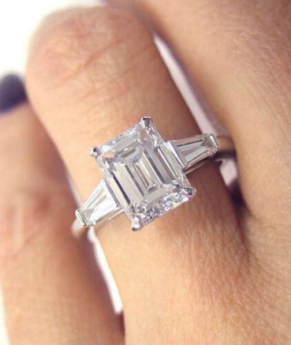 2.30 Ct. Emerald Cut Baguette Diamond Engagement Ring H, VS1 GIA Platinum - Picture 2 of 3