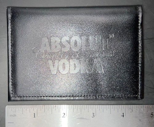 Cartera/estuche para tarjetas Absolut Vodka Country of Sweden de cuero negro - vintage nuevo en stock - Imagen 6 de 7