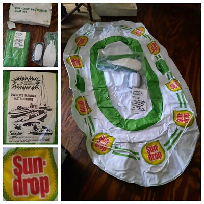 New Nos Rare vintage Sun Drop Inflatable boat raft kit Pump & Oars Sevylor promo