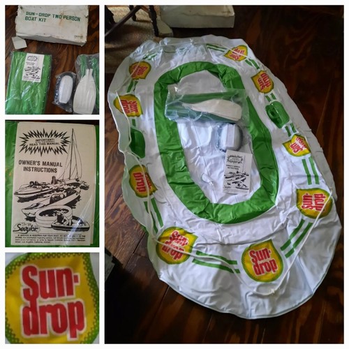 New Nos Rare vintage Sun Drop Inflatable boat raft kit Pump & Oars Sevylor promo