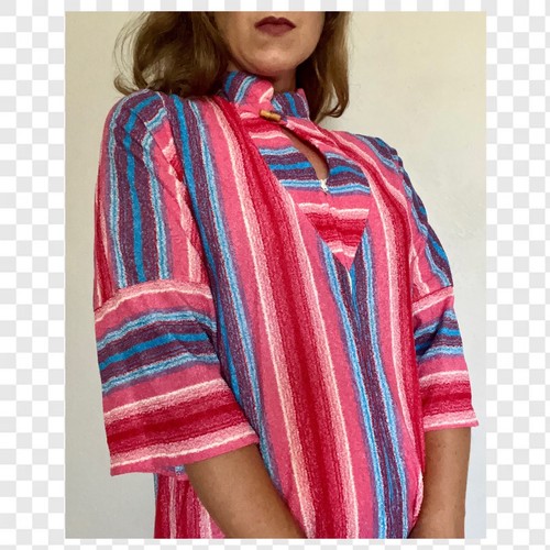 NOS 1970s Mervyn’s Zip Up Pink Rainbow Striped Kaftan Terrycloth Robe Size S - Picture 8 of 10