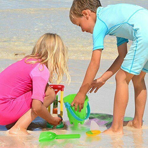 Double Sand Wheel Beach Toy Set With Bucket, Shovels, Rakes, Sailboat & 3 Molds - Picture 4 of 6