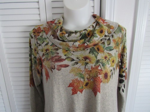 One World Leaf Print Cowl Neck Tunic Blouse Size X Large *NWTS - 第 2/8 張圖片