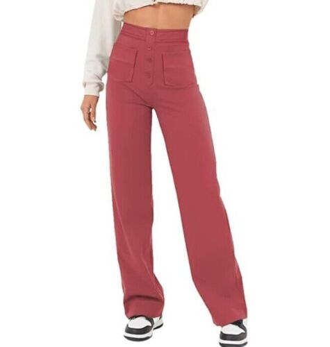 Halara High Waisted Button Pockets Straight Leg Fleece Casual Cotton Pants/ - Picture 20 of 35