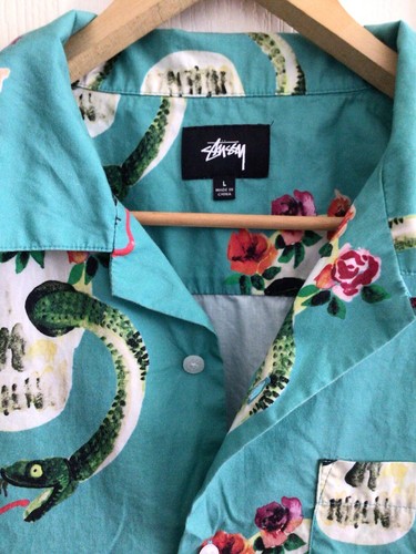 Stussy Skulls & Snakes Shirt Mens Size L Hawaiian Cuban Skate Rare Button Up - Picture 3 of 14