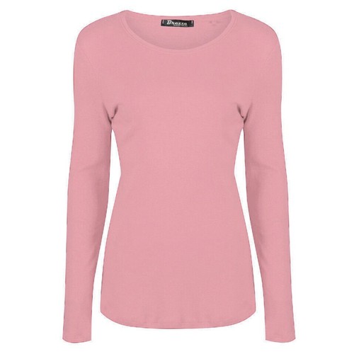 Womens Long Sleeve Plain T Shirt Ladies Stretch Basic Casual Round Neck Top 8-26 - Picture 23 of 48