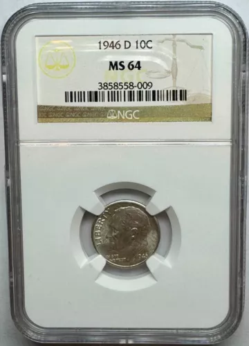 NGC 1946 D MS64 Roosevelt Silver Dime Full Torch 10c 3858558-009