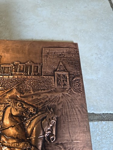 PIGAS GREEK COPPER EMBOSSED RELIEF PLAQUE PAINTING SIGNED & DATED 1976 - Picture 11 of 19