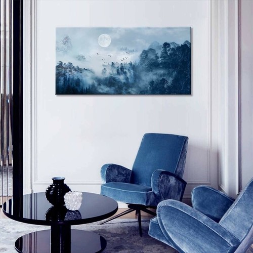 Blau Wandbild Deko Wald Wandbild Schlafzimmer Deko Leinwand Wandbild - Bild 3 von 7