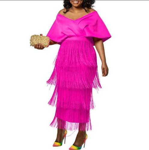 Women's 2024 Fashion Off Shoulder Fringe Tassel Evening Dress Cocktail Prom SUNS - Picture 5 of 10