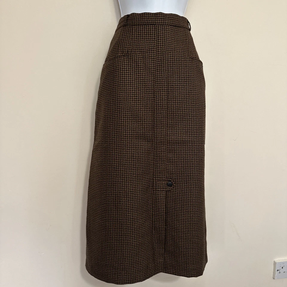 MIA CASSARA ВИНТАЖНЫЙ ШЕРСТИ ЮБКА КАРАНДАШ ПРЯМОЙ ДЛИННЫЙ КОРИЧНЕВЫЙ ЧЕК ЖЕНЩИНЫ UK 12 S - Изображение 3 из 4