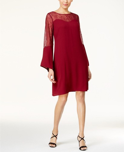 Thalia Sodi Lace Illusion Shift Dress Napa Wine M