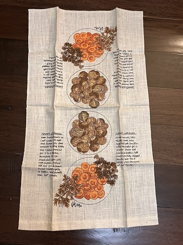 NOS Vintage VERA NEUMANN Carrot & Sprouts Printed Linen Kitchen Tea Towel Poland