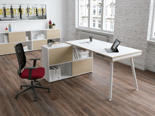 Scrivania Portapc casa ufficio cameretta con mobile con ripiani ante  scorrevoli | eBay