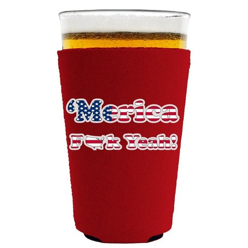 Merica F Yeah Funny Pint Glass Coolie, Neoprene - Picture 7 of 21