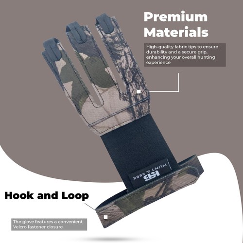 Hunt & Seek Camouflage drei Finger Stoff Bogenschießen Handschuh Finger Tab Zubehör - Bild 2 von 5