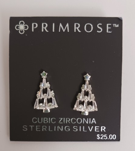 Primrose Cubic Zirconia Sterling Silver Christmas Tree Dangle Pierced Earring - Picture 4 of 4