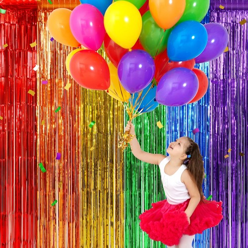 2 Pack Rainbow Fringe Curtain Party Foil Fringe Backdrop Curtains for Birthday - Bild 4 von 7