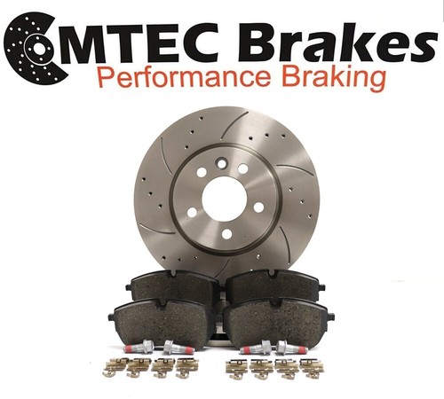 VW Amarok 3.0 TDi 12-21 Front & Rear Drilled Grooved Brake Discs MTEC Brake Pads - Picture 3 of 11