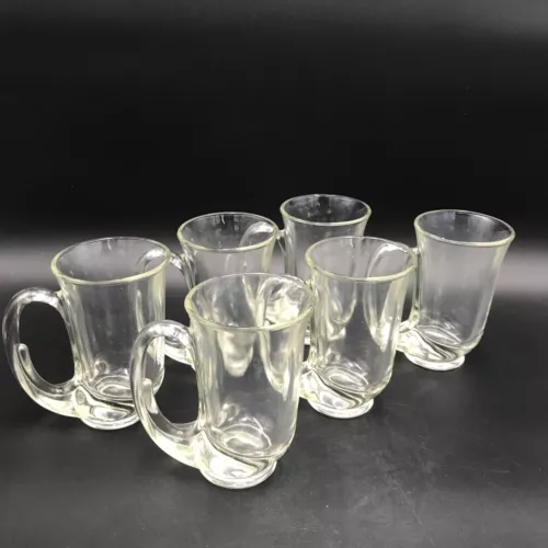 SET OF 6 Indiana Glass Tiara Hunter Horn Beer Mug Cup Clear Glass 12 oz  Heavy