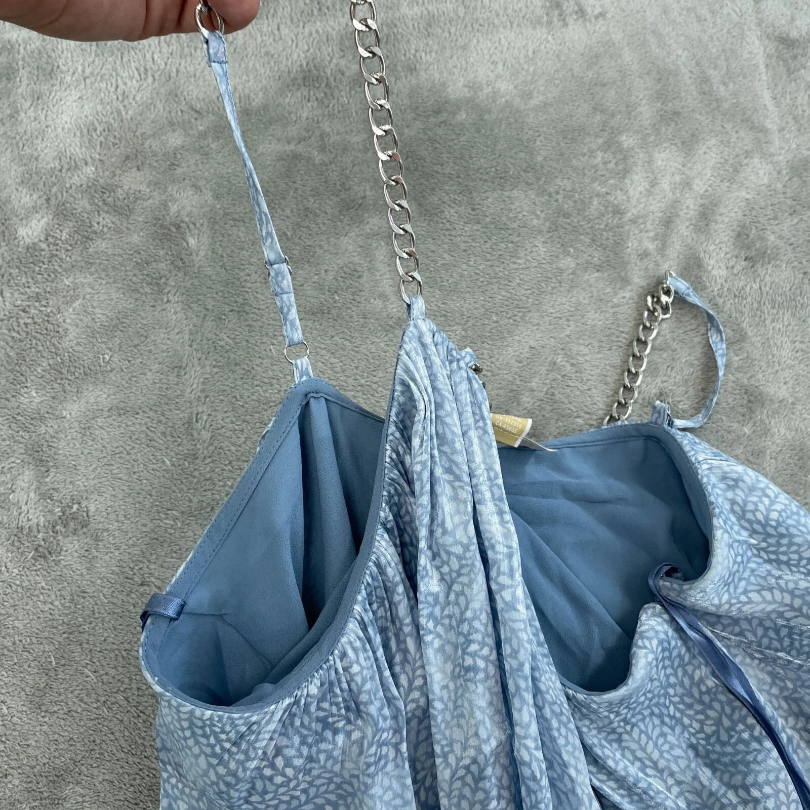 Abito Michael Kors Chambray blu senza maniche con cinturino a catena S nuovo con etichetta 0969