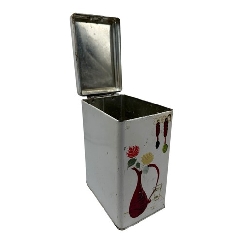 Vintage Ransburg Hand Painted Kitchen Tin Canister~MCM Flower Vase~9”~Hinged Lid - Picture 12 of 15