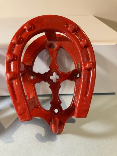 Paar/Vintage Gusseisen Pferde Trense Klammern Made in England rot Gummi getaucht - Bild 3 von 6