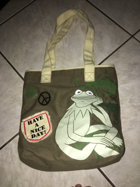KERMIT The Frog Vintage Tote Bag Beach Shopping Purse Handbag Muppets Tan Green | eBay