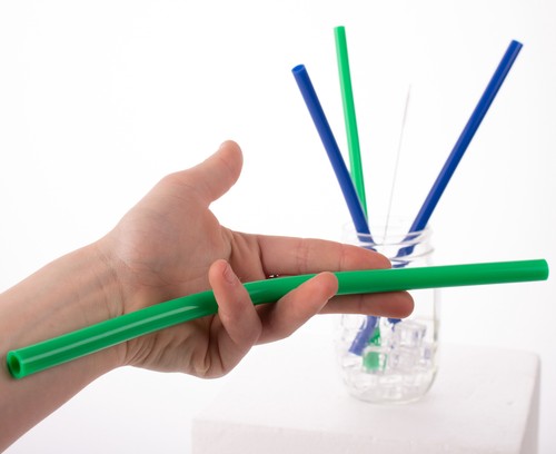 Paquete de 4 pajitas reutilizables de silicona premium de 8 mm con cepillo de limpieza, verde azul - Imagen 3 de 5