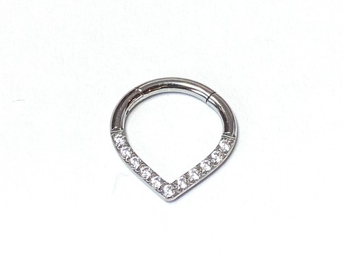 1pc Titanium CZ Gem Paved Chevron Line Hinged Segment Ring Helix Septum Clicker - Picture 7 of 10