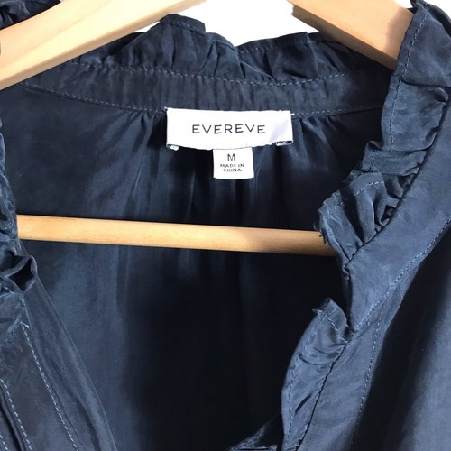 Evereve Medium Navy Thea Washed Satin Ruffle Button Down Shirt Women - Bild 6 von 9