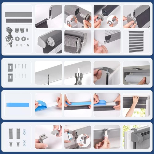 Doppelrollo Duo Rollo Klemmfix ohne Bohren Fensterrollo Zebrarollo Duorollo Grau - Bild 5 von 12