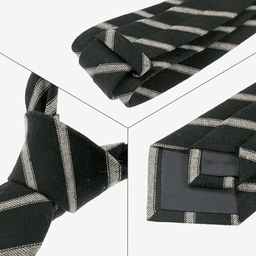 Corbatas ajustadas a rayas para hombre con cuello mezcla de algodón talla única negras - Imagen 3 de 4