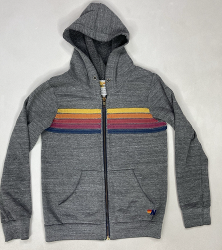 Aviator Nation 5 Stripe Lightweight Full Zip Hoodie Kids Size 8 Gray