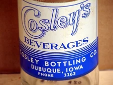 Cosley's Beverages; Cosley Bottling Co; Dubuque, IA; 2-color ACL soda pop bottle